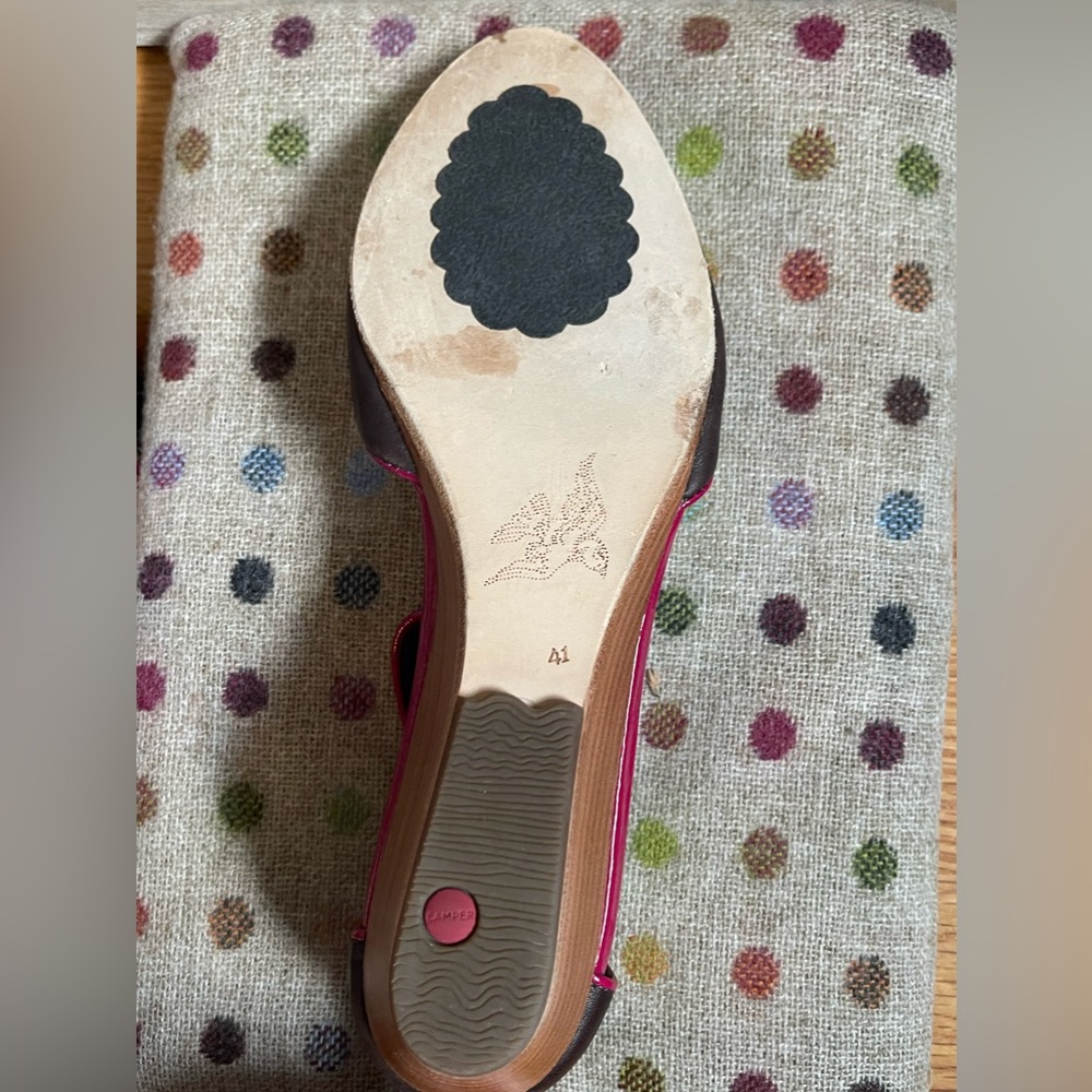 EUC Camper Wedges w Ankle Strap and Wooden Wedge Heel /Brown, Pink, 41/ - Picture 5 of 7